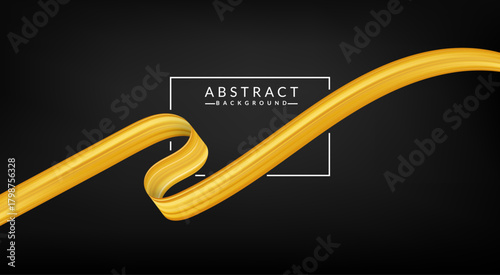 Golden abstract ribbon flowing dynamically across a dark black background with a clean white frame.