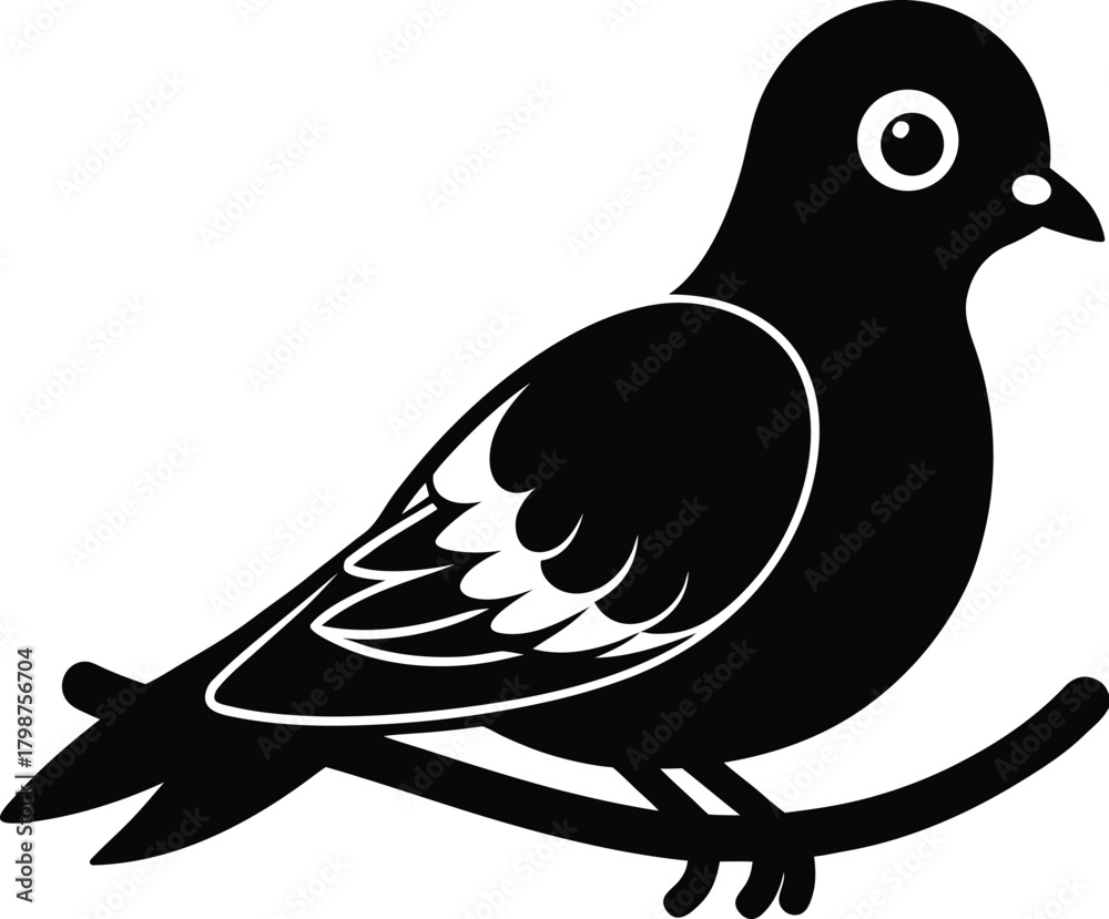 Obraz premium cute baby pigeon sitting on branch on white backg.eps