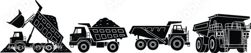 Construction Dump Truck Fleet Silhouette Banner Vector