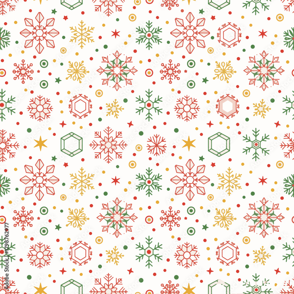 Fototapeta premium Seamless Nordic Snowflake Pattern in Christmas Colors
