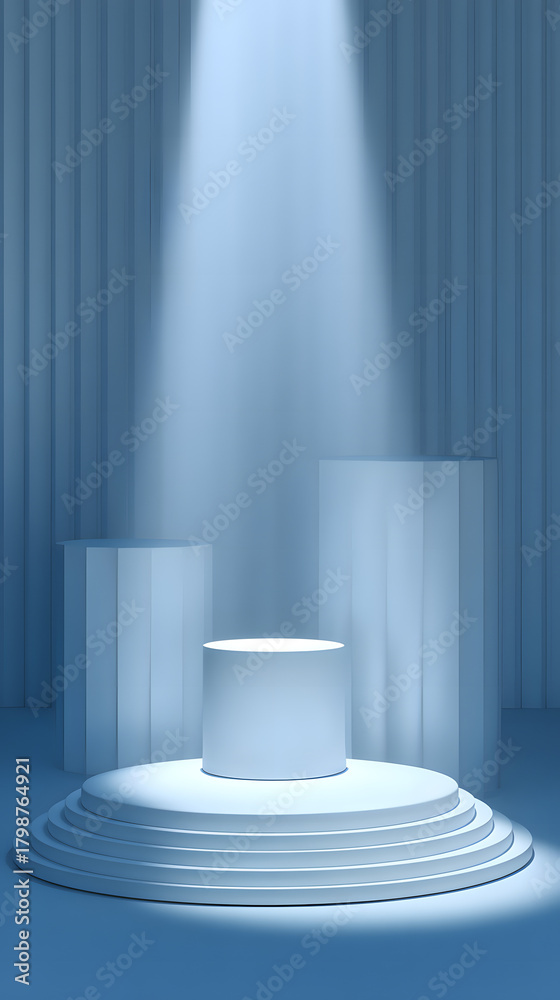 Obraz premium Illuminated stage with circular pedestals and textured background