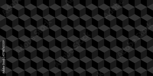 Abstract black cube grid polygon decoration block hexagon geometric texture background. block construction surface cubic wall square creative business texture backgroud.	