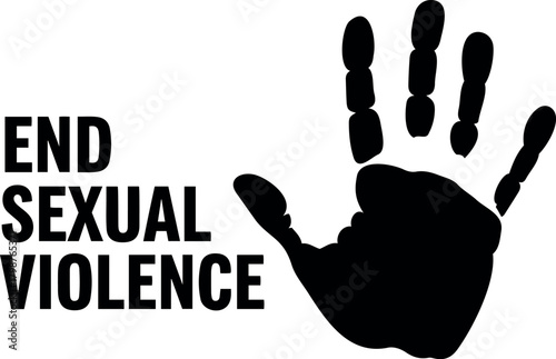 Vector end sexual violence text with a black handprint silhouette against a transparent background illustration