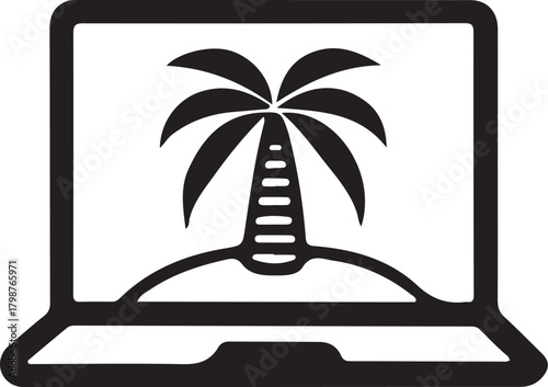 Remote Island Vacation on a Laptop Screen