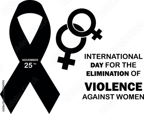 Vector international day for the elimination of violence against women with black ribbon and female symbols