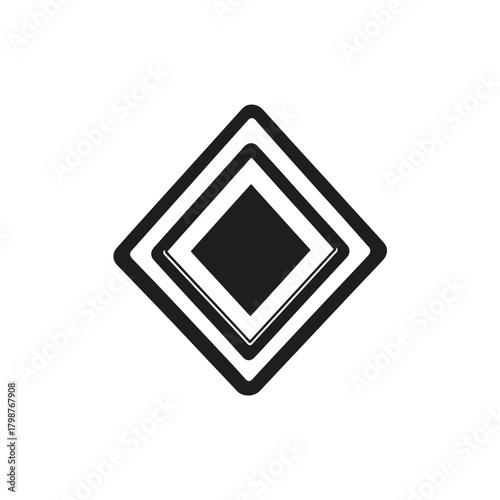 Concentric Diamond Shape, Black Rhombus with Rounded Corners on White Background