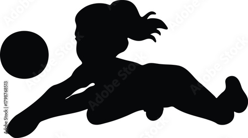 Dynamic Female Volleyball Player Diving Silhouette