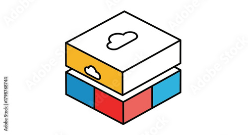 Modern cloud technology cubes logo, conceptual data storage, innovative colorful design for business solutions, scalable vector graphic