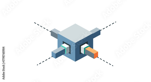 Isometric structure showing interconnectivity and global reach, representing business networking, communication, and worldwide connections in a clean graphic