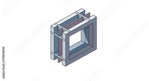 Modern 3D construction design element, ideal for architectural rendering or abstract concept visualization with clean lines and geometric forms