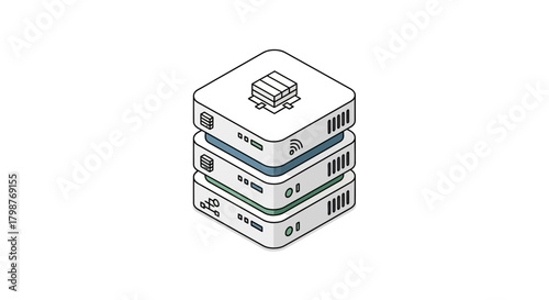 Modern server stack illustration for cloud computing solutions and data storage, perfect for technology presentations and digital infrastructure designs