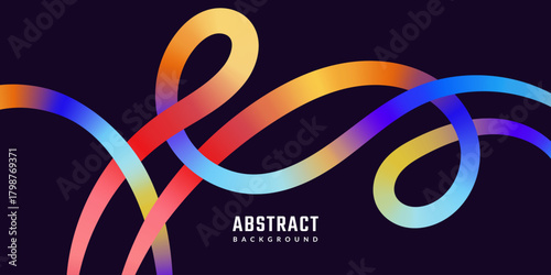 Creative abstract gradient lines shapes. 3D Vibrant Waves Pattern on Black Background. Swirl Rainbow Ribbons. Dynamic Fluid lines illustration