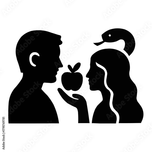 Temptation offered Adam and Eve with snake's subtle influence and apple