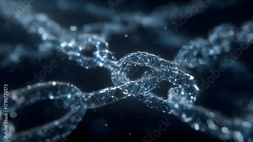 Hyper-realistic blockchain key bridge connecting separate identity data islands, interoperability visualization