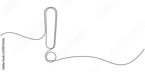 Continuous one line drawing of Exclamation mark icon vector. emphasis, highlighting a crucial idea symbol. vector illustration.