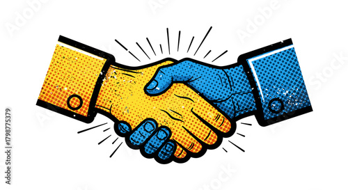 Halftone Handshake Vector Illustration. Isolated Retro Business Deal Icon.