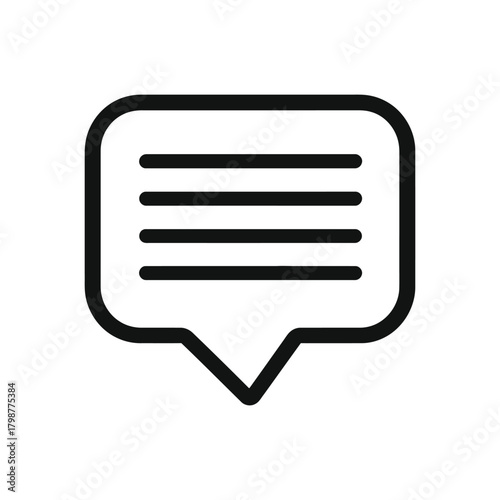 Speech Bubble Icon with Horizontal Lines, Message Notification Symbol on White