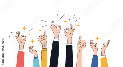 Diverse hands making \.