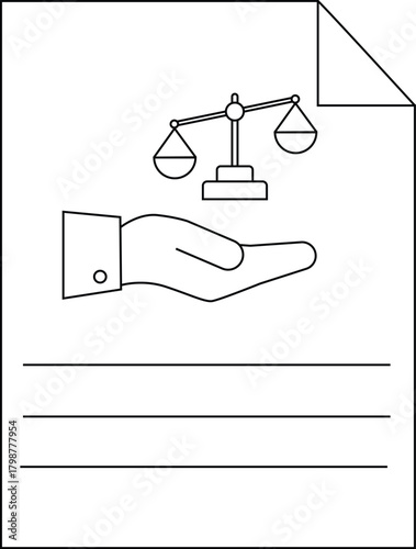 An image of a document containing a hand holding scales of justice on top of three horizontal lines