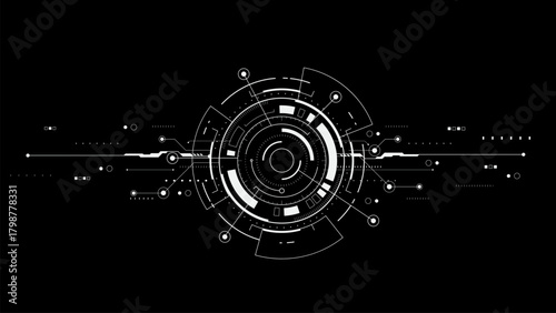 Futuristic HUD circle elements for sci-fi interface. HUD and circuit connecting network. Futuristic digital technology concepts. Vector illustration