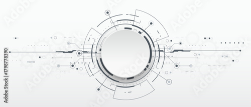 Futuristic HUD circle elements for sci-fi interface. HUD and circuit connecting network. Futuristic digital technology, innovation, science, and engineering concepts. Vector illustration