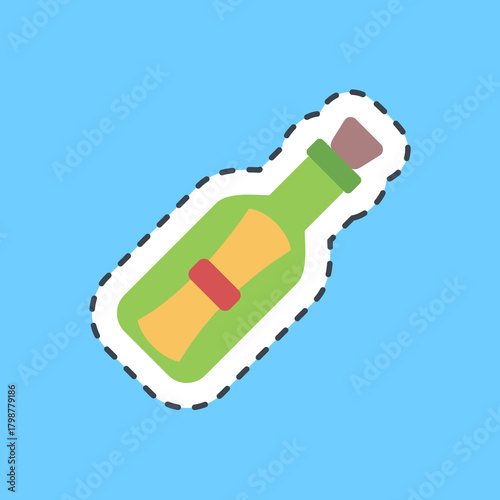 Cutting line sticker bottle mail. Pirates theme elements.
