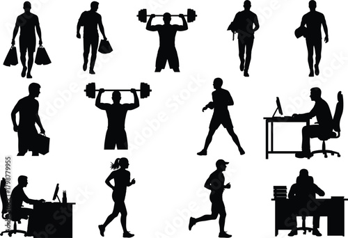 Silhouettes of People in Daily Activities – Vector Lifestyle Icon Set