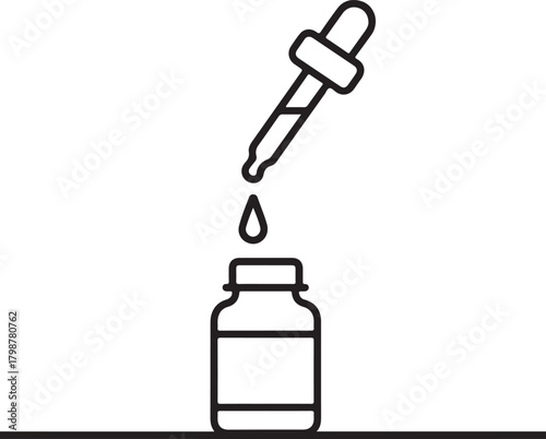 black dropper dispensing liquid into bottle clip art preview