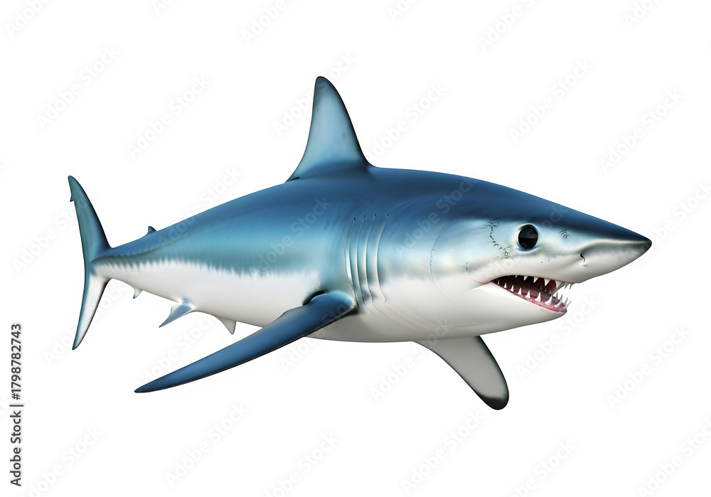 Fototapeta premium Mako Shark PNG. Full Body View of Fast Predator, Ocean Wildlife, and Marine Animal Graphic Element. isolated on white or transparent background. PNG