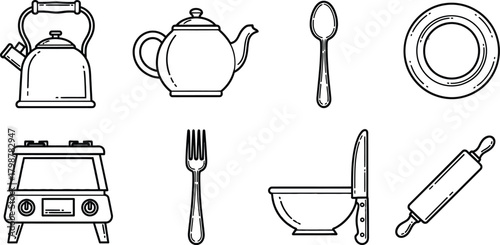 Kitchenware line art set