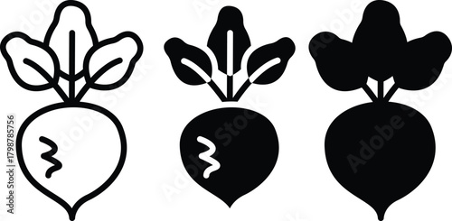 Fresh Organic Beetroot Radish Root Vegetable With Leaves Icon Vector Silhouette and Pictogram..eps