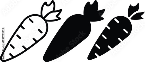 Fresh Organic Carrot Root Vegetable With Leaves Healthy Food Vector Silhouette and Pictogram..eps