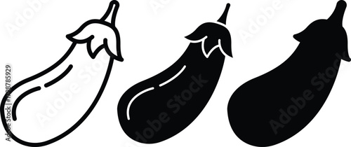 Fresh Organic Eggplant Aubergine Vegetable Food Ingredient Outline Vector Silhouette and Pictogram..eps