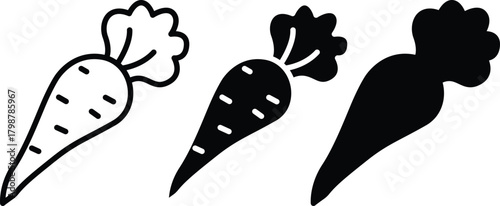 Fresh Organic Orange Carrot Root Vegetable Outline And Solid Vector Silhouette and Pictogram..eps