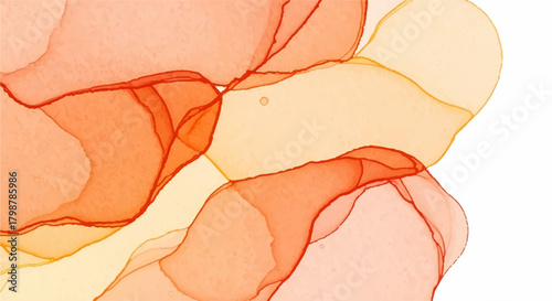 Abstract fluid art background with orange and yellow ink stains on white.