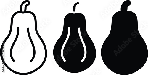 Fresh Ripe Pear Fruit Outline And Solid Healthy Food Ingredient Vector Silhouette and Pictogram..eps