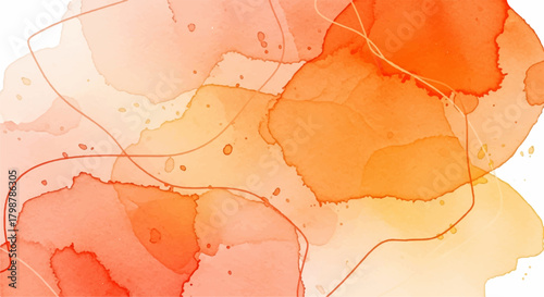 Watercolor painting with orange and red hues, creating a vibrant and abstract design.