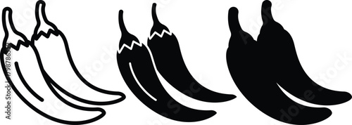 Hot Chili Peppers Spice Food Ingredient Outline And Solid Icon Vector Silhouette and Pictogram..eps