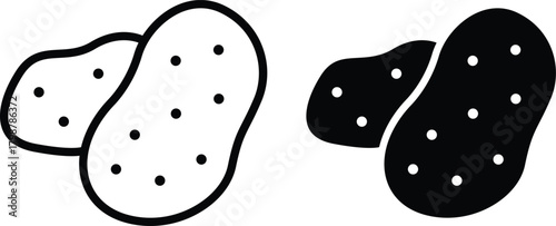 Fresh Unpeeled Potatoes Root Vegetable Outline And Solid Food Vector Silhouette and Pictogram..eps