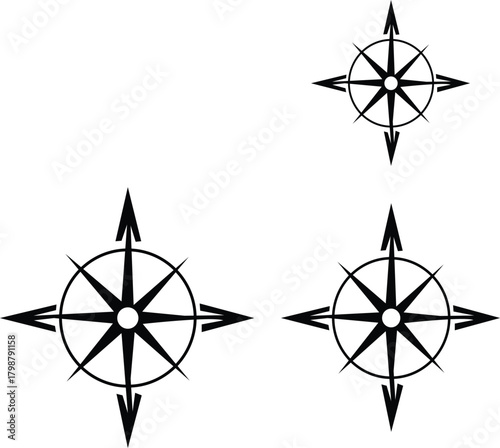Compass Vector Set, Navigation Directional Symbol, North South Indicator Design, compass, navigation, direction, travel, guide, north, south, east, west, arrow, pointer, pointing, journey, exploration