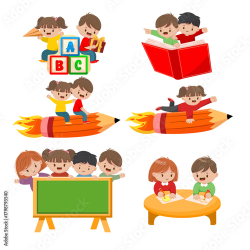 Happy kids illustrations set for school projects, posters, websites and educational use