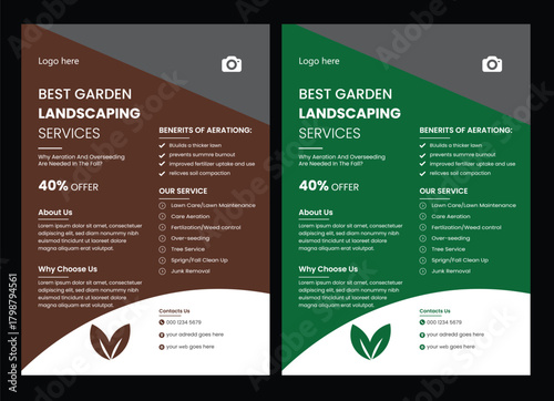 lawn & garden flyer design template landscaping services Tree and gardening service poster leaflet design. lawnmower flyer  Flyer design template for lawn and gardening services. Design of a poster le