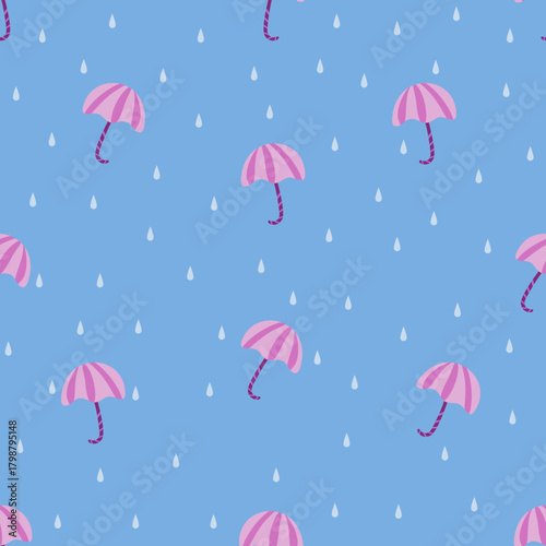 Abstract handmade umbrella and drop seamless pattern background.Suitable for fabric pattern, wallpaper,background,baby nappy, diaper, scrapbook, holiday wrapping paper, textile, bag print, t shirt etc