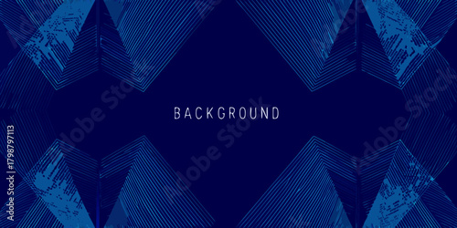 Abstract dark blue geometric background with intersecting lines and textured shapes