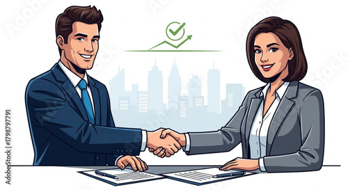 Business partnership agreement handshake illustration
