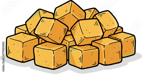 Handdrawn Chewy Caramel Cube Pile Illustration Sweet Food Dessert Element