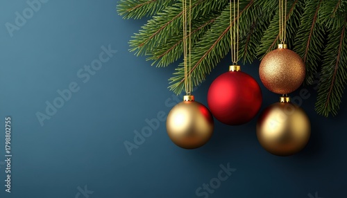 Elegant Christmas Ornaments Hanging on Evergreen Branches