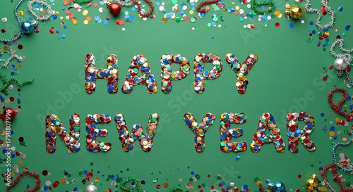 Happy New Year Celebration With Confetti And Sparkles