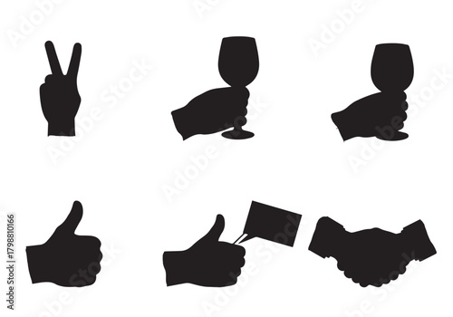 Silhouette icons of hand gestures and a water cooler