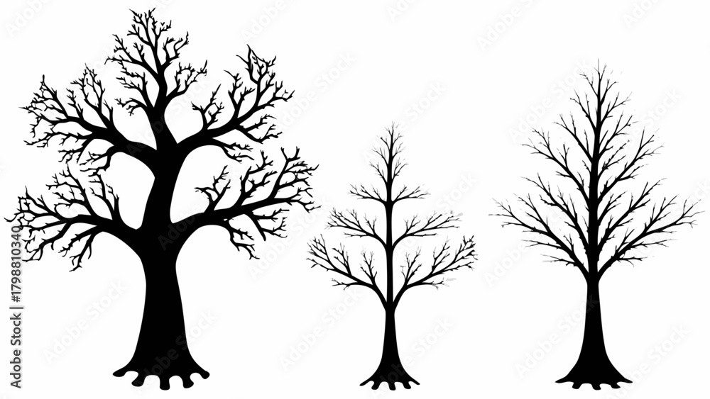 Fototapeta premium Striking silhouette trio of bare trees, a unique and compelling nature design element perfect for adding an organic touch to your project or background